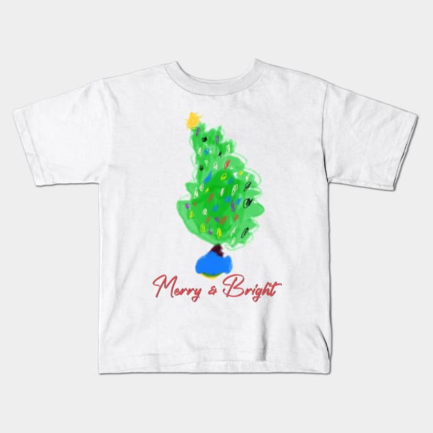 Merry and Bright Christmas Tree Kids T-Shirt by russodesign